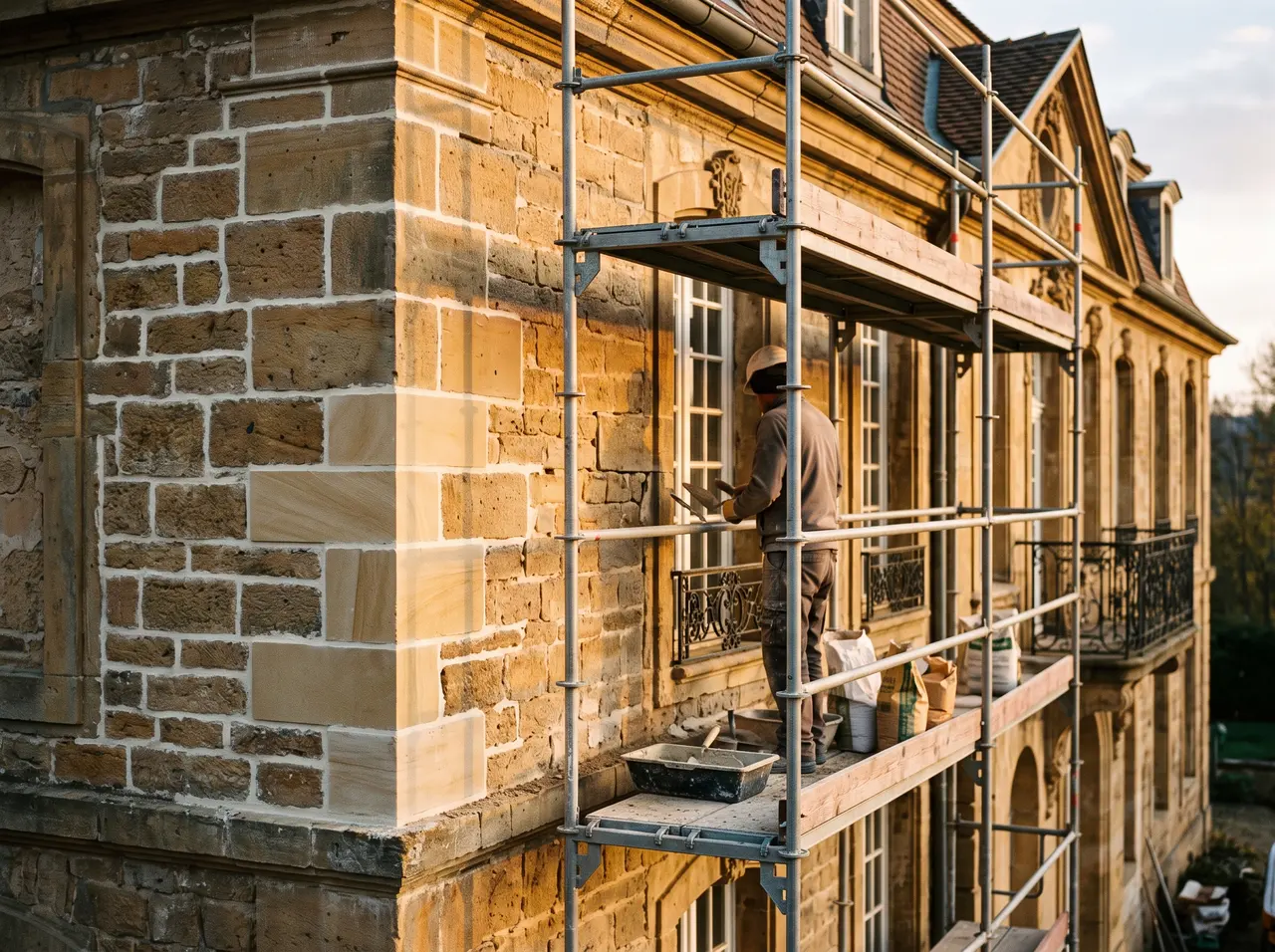 Restauration d'une façade en grès luxembourgeois